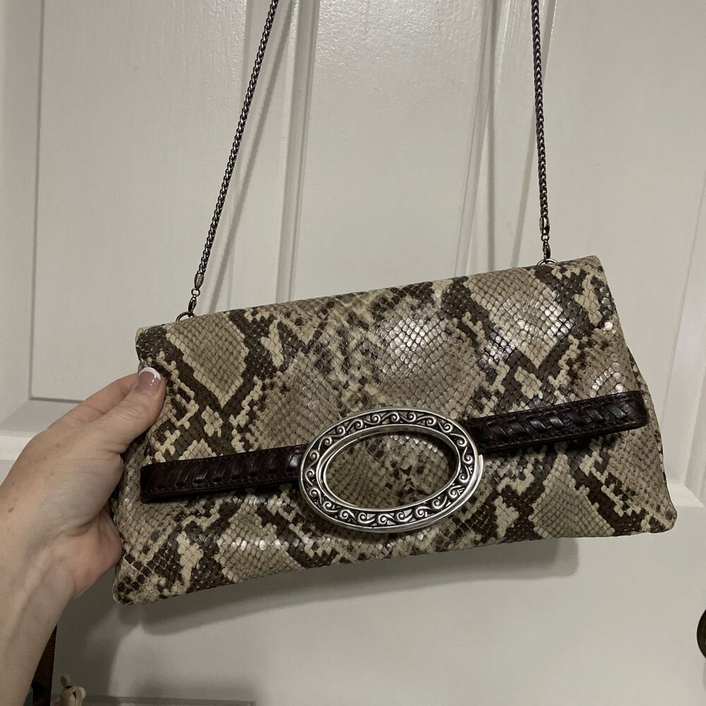 Brighton Python Snakeskin Convertible Handbag Clu… - image 1
